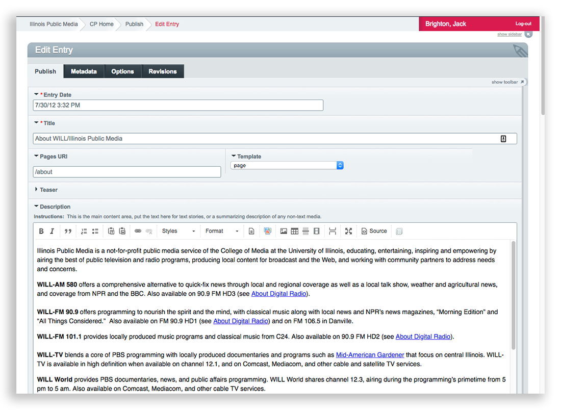 WILL Pages entry form