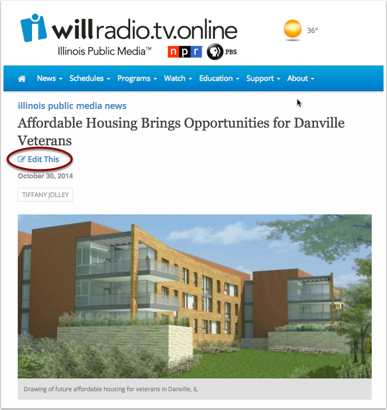 Entry page with the Edit this entry link circled for clarity