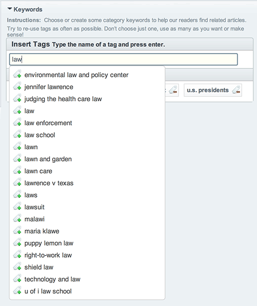 adding keywords to an entry
