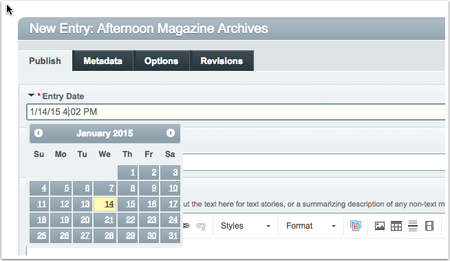 Date picker in an entry form
