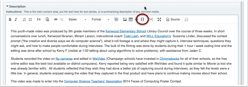 the Embed button in the toolbar