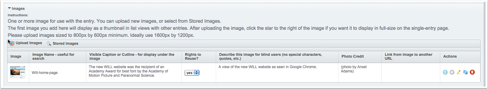 the Images field in our CMS field