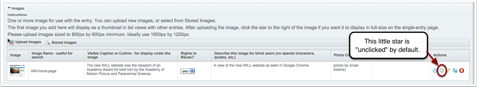the Images field in our CMS field