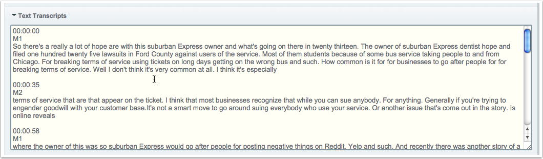 Text Transcript field in the Entry form